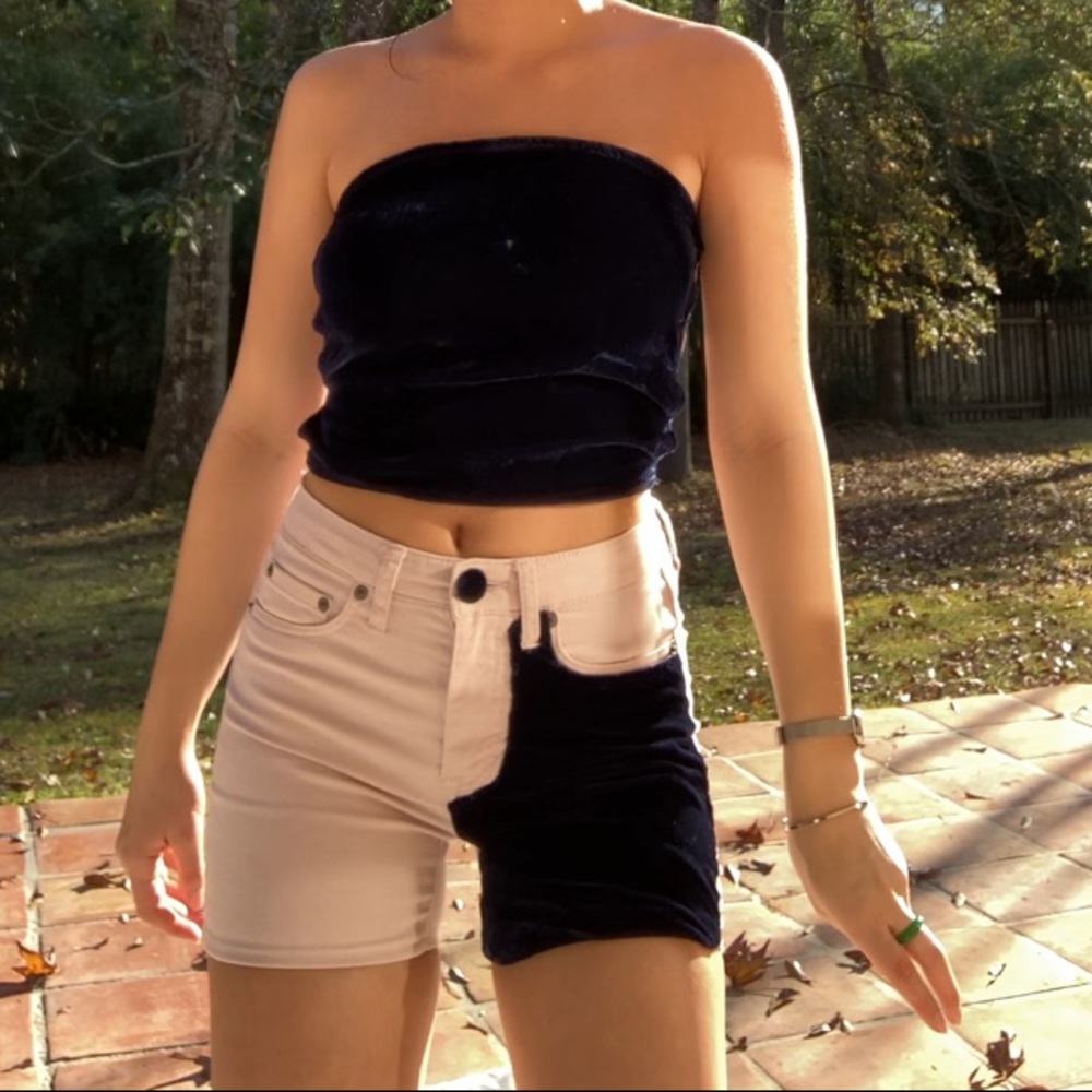 NAVY BLUE VELVET CORSET TOP